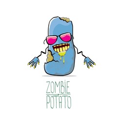 vector funny cartoon cute blue zombie potato isolated on white background. Halloween monster vegetable funky character