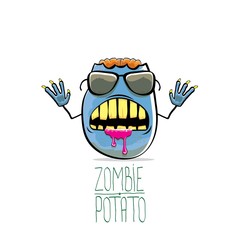 vector funny cartoon cute blue zombie potato isolated on white background. Halloween monster vegetable funky character