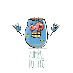 vector funny cartoon cute blue zombie potato isolated on white background. Halloween monster vegetable funky character