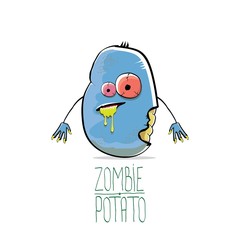vector funny cartoon cute blue zombie potato isolated on white background. Halloween monster vegetable funky character