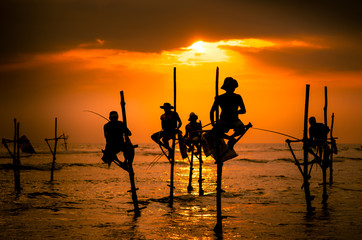 Silhouettes of the traditional fishermen