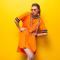 Fashionable woman posing in studio