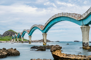 Sunny day at Sansiantai Arch Bridge, east coast of Taiwan
