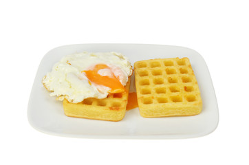 Fried egg on waffles