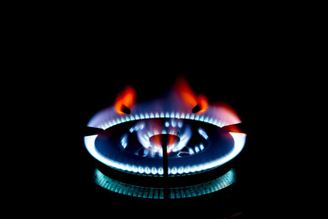 Blur photography,Home LPG.firing.Burning gas burner in the darkness.Natural energy concept..