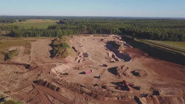 aerial view of the sand quarry with heavy equipment