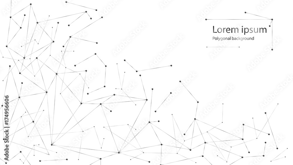 Aufkleber geometric abstract background with connected line and dots. black and white molecule structure. scie
