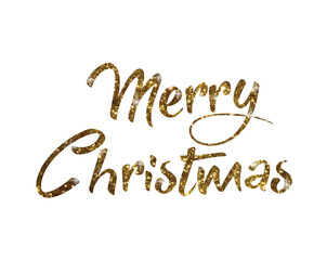 The golden glitter isolated hand writing word Merry Christmas