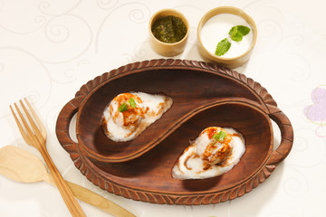 Indian Chaat Dahi Bhalle with Curd and Sweet Sauce