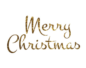 Fototapeta na wymiar Golden glitter isolated hand writing word Merry Christmas