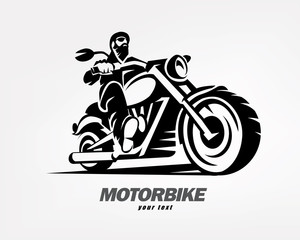 biker, motorcycle grunge vector silhouette, retro emblem and label - 174957200