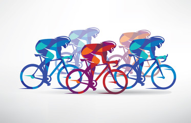 Fototapeta premium cycling race stylized background, cyclist vector silhouettes