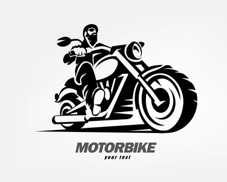 Fototapeta biker, motorcycle grunge vector silhouette, retro emblem and label