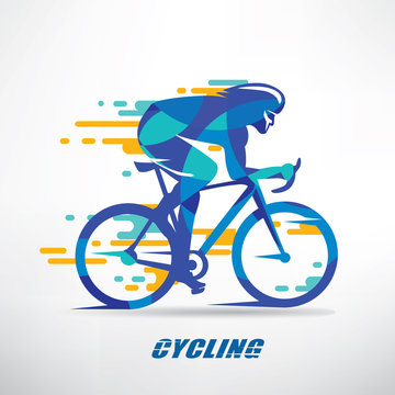 cycling race stylized background, cyclist vector silhouette