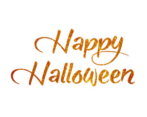 Orange glitter isolated hand writing word HAPPY HALLOWEEN