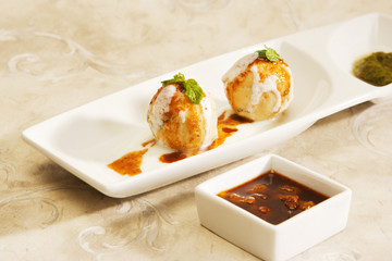 Indian Chaat Dahi Bhalle with Curd and Sweet Sauce