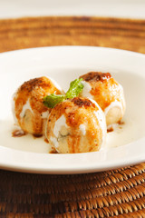 Indian Chaat Dahi Bhalle with Curd and Sweet Sauce