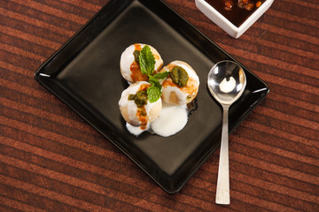 Indian Chaat Dahi Bhalle with Curd and Sweet Sauce