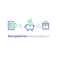 Loyalty program concept, earn points, win gift, shopping incentive, line icons - 174958686