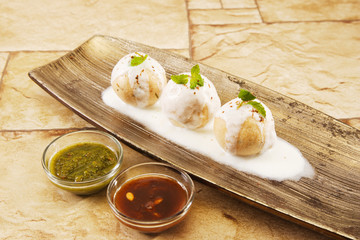 Indian Chaat Dahi Bhalle with Curd and Sweet Sauce