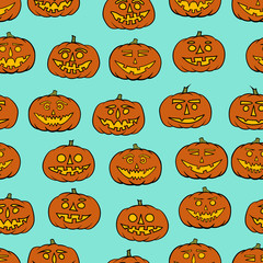 hand drawn jack-o-lantern seamless pattern - halloween background