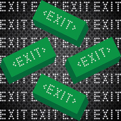 Green emergency exit sign on white.