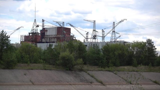 Chernobyl, Ukraine - 17th of June 2017: Visit to Chernobyl Nuclear Power plant - Construction building in Chernobyl exclusion zone