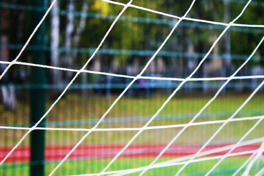 soccer net on green grass