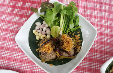 Thai Rice tortuous serve with lemon chilli and vegetable