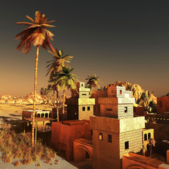Arabic community on wasteland, 3d rendering