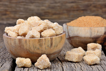 Sweet beige sugar in a bowls