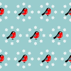 Fototapeta premium Christmas pattern with bullfinches. Vector illustration