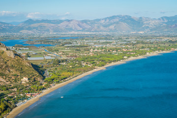 Panoramic view from Jupiter Anxur Temple in Terracina, province of Latina, Lazio, central Italy.