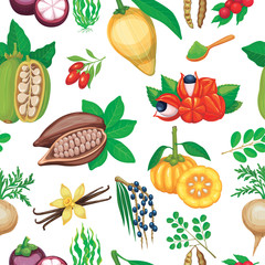 Vector hand drawn superfood seamless pattern.