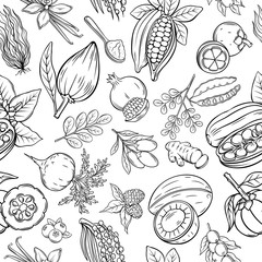 Vector hand drawn superfood seamless pattern.