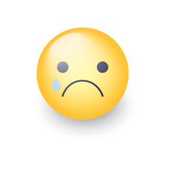 Disappointed emoji face. Crying cartoon smiley. Sad emoticon mood.