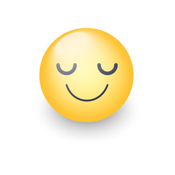 Happy cartoon emoji face with closed eyes. Smiling yellow cute