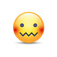 Confounded emoticon face. Zipper-Mouth Face. Embarrassed emoticon with a mouth in the form of a zig-zag. Facial expression confounded emoticon icon.