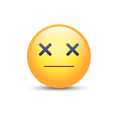 Dizzy emoji face. Cross eyes emoticon icon. Sad cartoon smiley