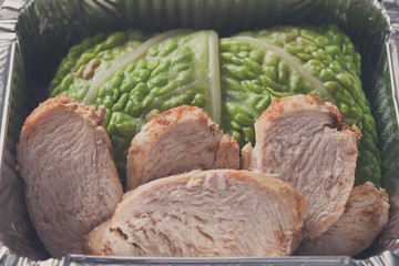 Fototapeta na wymiar Healthy food, chicken and lettuce