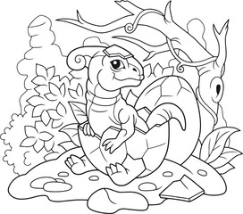 cartoon cute parasaurolophus hatched from egg