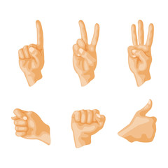 Hands deaf-mute different gestures human arm people communication message vector illustration.