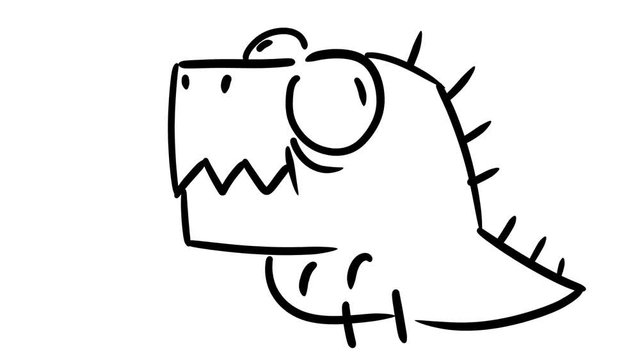 Little dinosaur is yawning. Cute little dino roar. Cartoon frame by frame hand drawn animation.