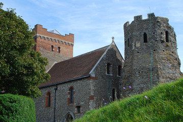 Fototapeta na wymiar Roman Lighthouse and Anglo-Saxon church in Dover Castle, Kent