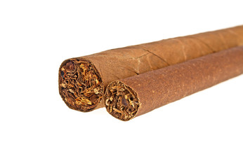 Two cigars isolated on a white background