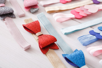 Set of colorful elastic decorated headbands