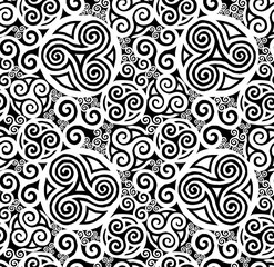 Fototapeta na wymiar White and black grunge celtic triskels vector seamless pattern
