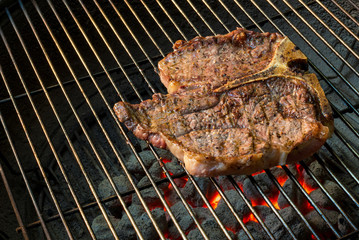 Steak cooked side up