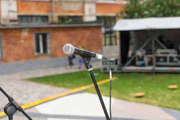 Close up of microphone on a stage