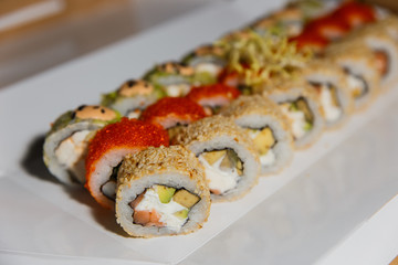 A colourful sushi set. Selective focus. Small depth of field.